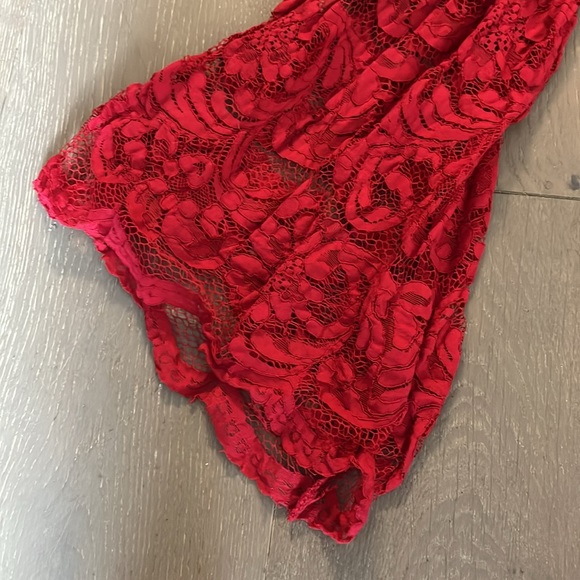 NY & Co Red Lace Cocktail Dress with Bell Sleeves - Picture 2 of 8